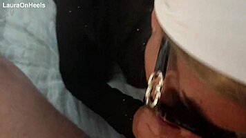 milf in shades delivers deep pov blowjob ending in hot cumshot