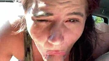 street hooker gives bbbj and swallows cum load right in the car