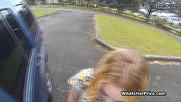 blonde teen bends over outdoors for cash
