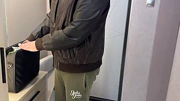 Double creampie fills her pussy and tits while stepdad shops