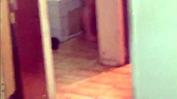 Boss pounds skinny wife pussy as maid watches vibrator play