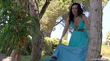 petite lesbians finger and lick busty stranger outdoors