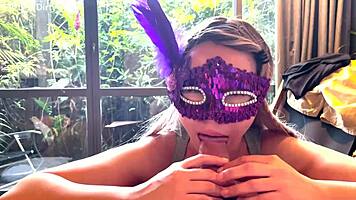 Masked babe Aleksandra sucks hawk tuah, rides hard in steamy POV action!