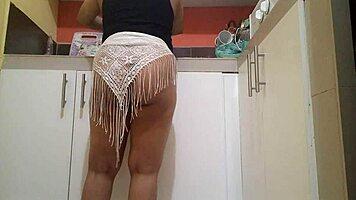 hot busty latina stepsis masturbates in kitchen before hard fuck