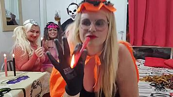Screaming Halloween orgy gangbang unleashes Brazilian hellfire fury