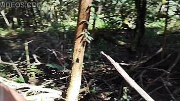 Hot tanned babe teases in woods till virgin ass gets fucked hard