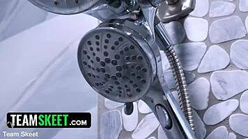 alice and nikki share morning wood toys in steamy shower threesome