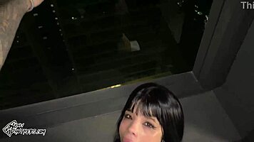 rough balcony blowjob ends with hot facial cumshot blast
