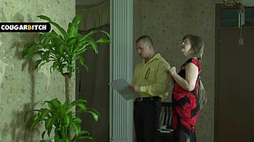 mature cougar lures young muscular realtor bending her over for doggystyle pounding