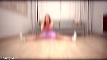 redhead gymnast stretches tight pussy for two monster cocks