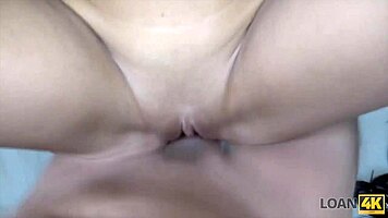 Blonde euro babe fingers licks for new car loan cash