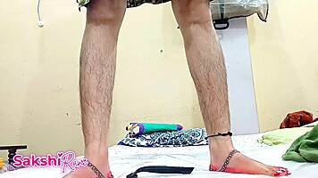 Guy catches her shaving pussy then dirty hindi talk missionary fuck
