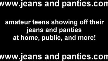 girl next door babe squeezes tight jeans over amateurs panties