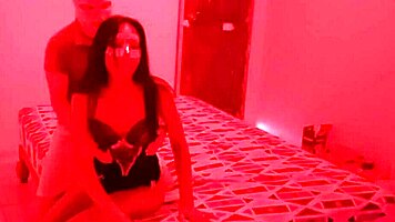 Private red light bed dance turns into hot pounding with friend