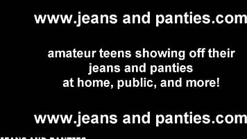 girl next door babe squeezes tight jeans over amateurs panties