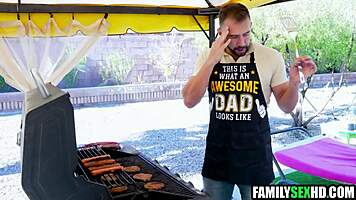 old man bangs young cutie at bbq