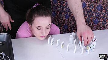 Blond Submissive Teen Facefucked in BDSM Game