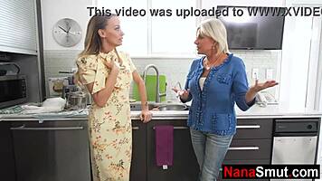 stepmom and stepgrandma team up to slurp my throbbing dick dry