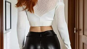 out of the friendzone: redhead in leather gives bukkake blowbang joi