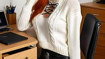 out of the friendzone: redhead in leather gives bukkake blowbang joi