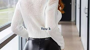 out of the friendzone: redhead in leather gives bukkake blowbang joi