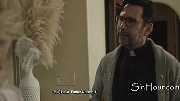 Petite blonde gangbanged by three priests in taboo cinema bang