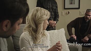 Petite blonde gangbanged by three priests in taboo cinema bang