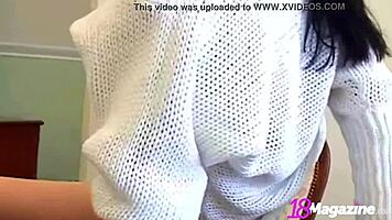 katie fey busty brunette teases topless in lingerie heels