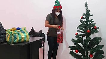 big ass babe decorates her juicy curves at the office party