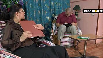 passionate mature teacher in stockings dominates muscular young lover doggystyle