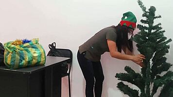 big ass babe decorates her juicy curves at the office party