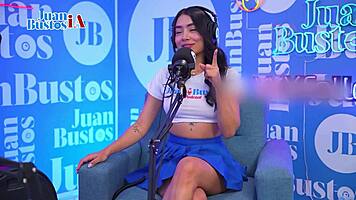 petite brunette mayraoficial squirts crazily riding sybian machine on podcast set