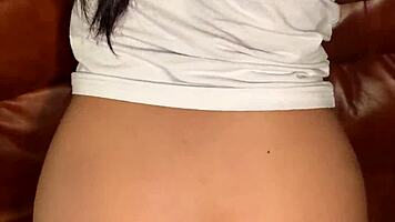 Young Asian beauty sucks huge white cock then takes it from behind