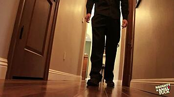 This ugly-titted bitch gets pounded hard while he stares away!