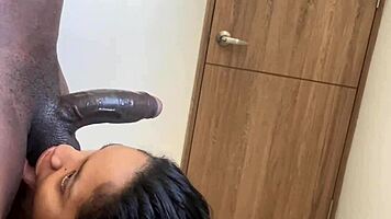 amateur couple shares intense blowjob on huge fat cock with deepthroat gagging