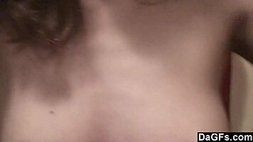 brunette teases shaved pussy in hot living room masturbation