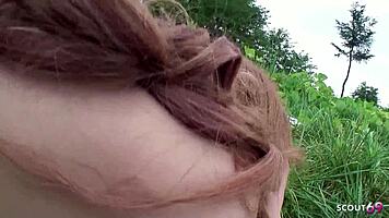 Fat Japanese boy with tiny dick pounded outdoors by petite classmate