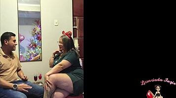 latina milf neighbor blows big cock at christmas party bent over doggystyle cum on ass