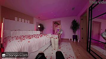 sexy redhead sucks big cock deepthroats rides in hardcore bisexual threesome