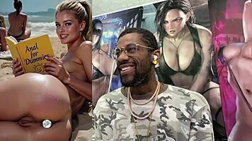 freckled blonde shoves bottle in ass before bbc facial bukkake blast