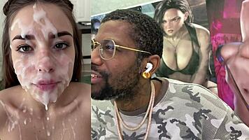 freckled blonde shoves bottle in ass before bbc facial bukkake blast