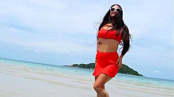 hey neighbor wanna watch this bikini beauty flash her tanned petite body on the beach?