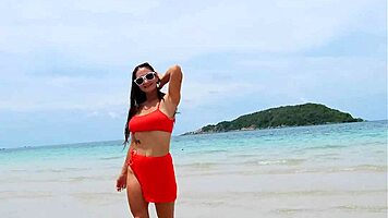 hey neighbor wanna watch this bikini beauty flash her tanned petite body on the beach?