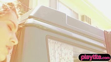 Petite Brunette MILF Rips Clothes Strips Nude In Car Flaunting Perky Boobs