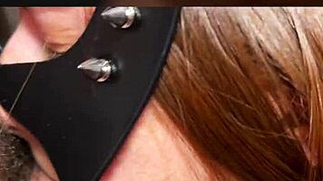 Redhead babe in high heels and stockings rides cock moaning with big ass shaking