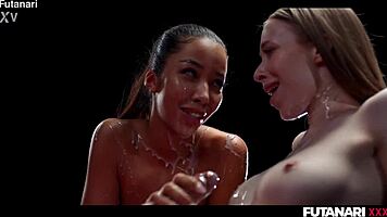 tgirl lia lin pounds petite nata gold in vr trans lesbian creampie