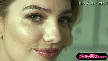 Slender Blonde Milf Strips Sheer Lingerie Flaunting Perky Boobs