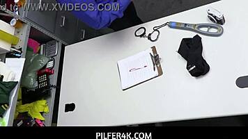 cute teen caught with lipstick in pussy gets guard's hard fuck for shoplift freedom