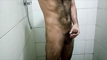 Man masturbates intensely in shower until exhausted