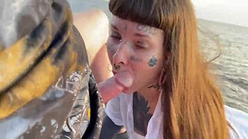 omg sucking cock on beach swallowing huge cum mouthful part one?